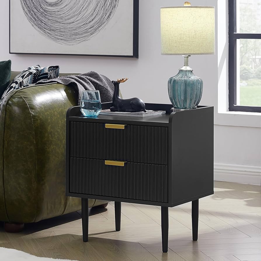 PAGナイトテーブル ACEX公式/ベッドサイドテーブル 高級感 本革 LEDセンサーライト